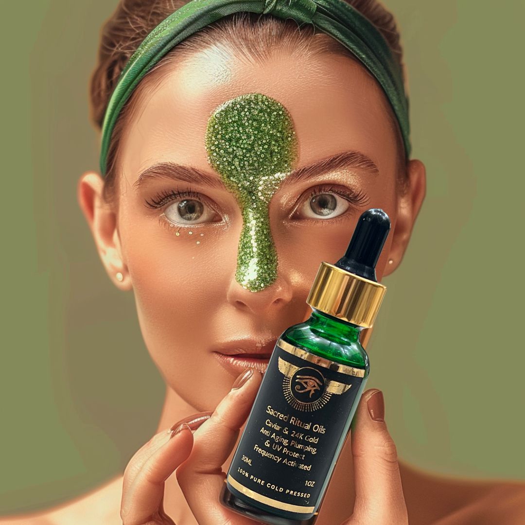 Sacred Green Caviar with 24K Gold Aging, Plump, UV