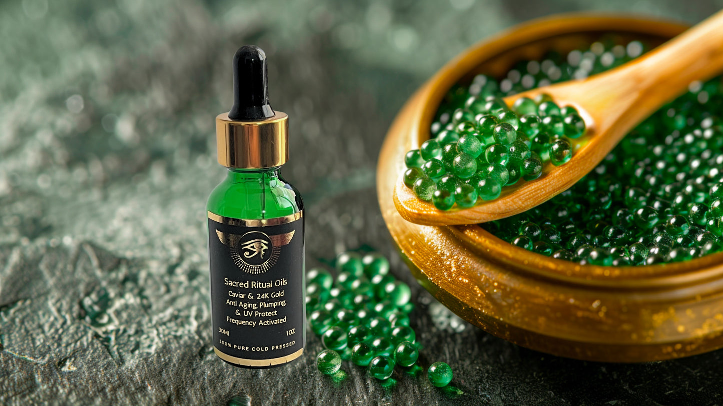 Sacred Green Caviar with 24K Gold Aging, Plump, UV