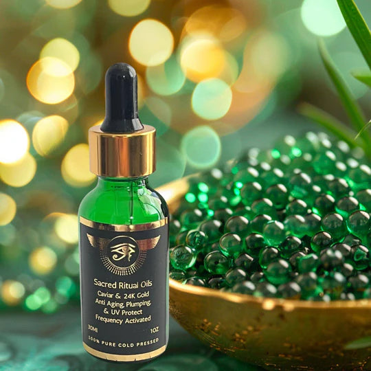 Sacred Green Caviar with 24K Gold Aging, Plump, UV