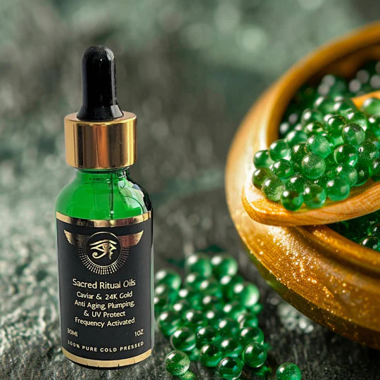 Sacred Green Caviar with 24K Gold Aging, Plump, UV